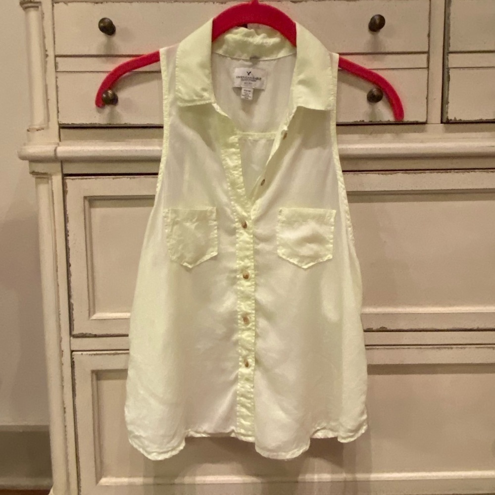 American Eagle summer spring sleeveless racerback collared button down tank top​ - Picture 2 of 8